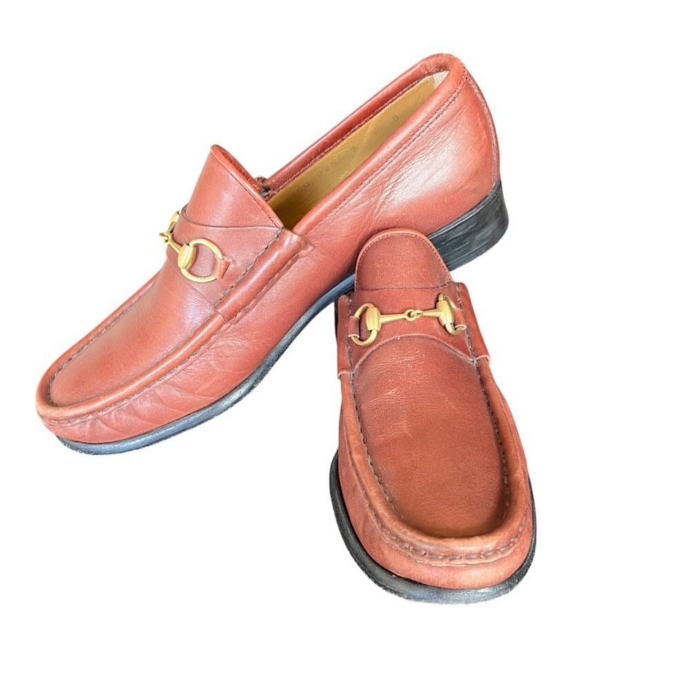 Vintage Gucci 1953 Horsebit Brown Leather Loafers with Gold Accents Size 7 - Picture 6 of 11